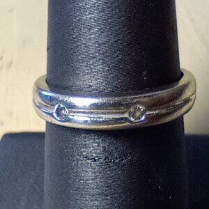 Vintage PAJ 925 Sterling Silver Double Cubic Zirconia Groove Ring- Size 6 3/4